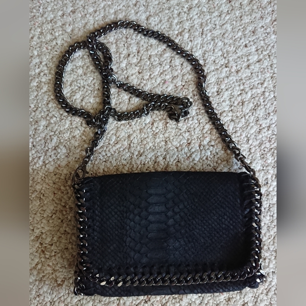 Borse In Pelle Italy Genuine black Leather Reptilian print/textured bag